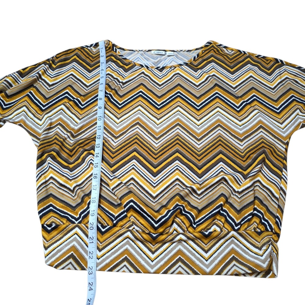 Cato Top Brown Chevron Zigzag‎ Print Dolman Sleeve Blouse Stretch Size L - Picture 4 of 6